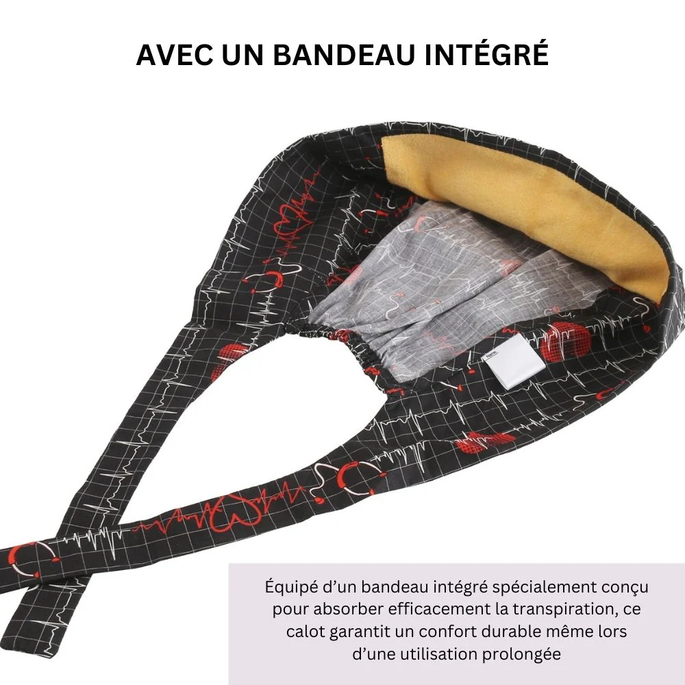 Calot chirurgien – Bleu marine imprimé feuilles – Cheveux courts – Image 5