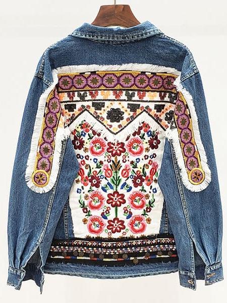 Veste denim fleurie brodée – Image 5