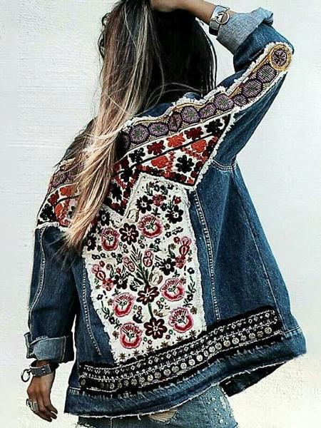 Veste denim fleurie brodée – Image 3