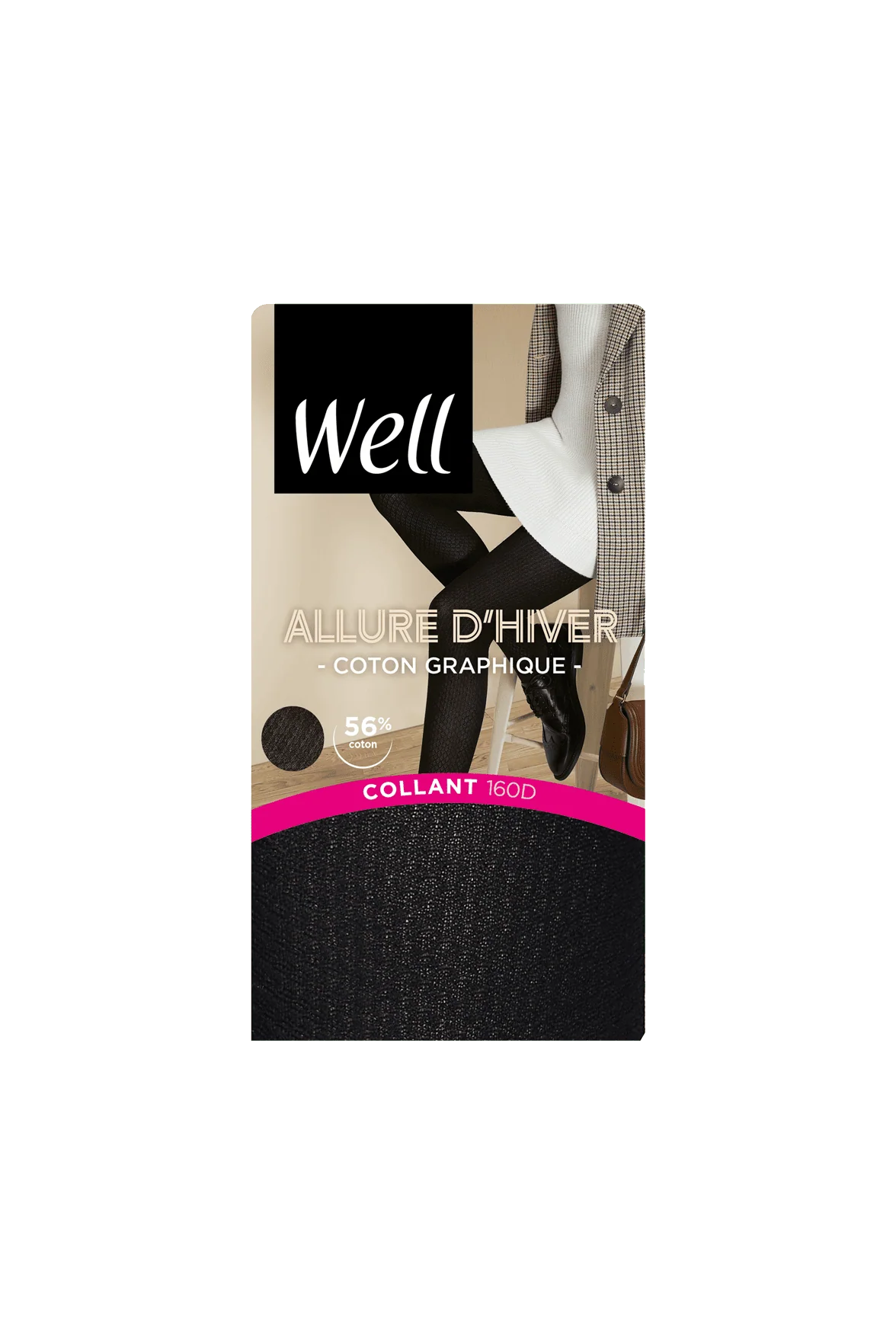 Collant Opaque 160D Coton Graphique Allure d'Hiver - Noir ébène – Image 2
