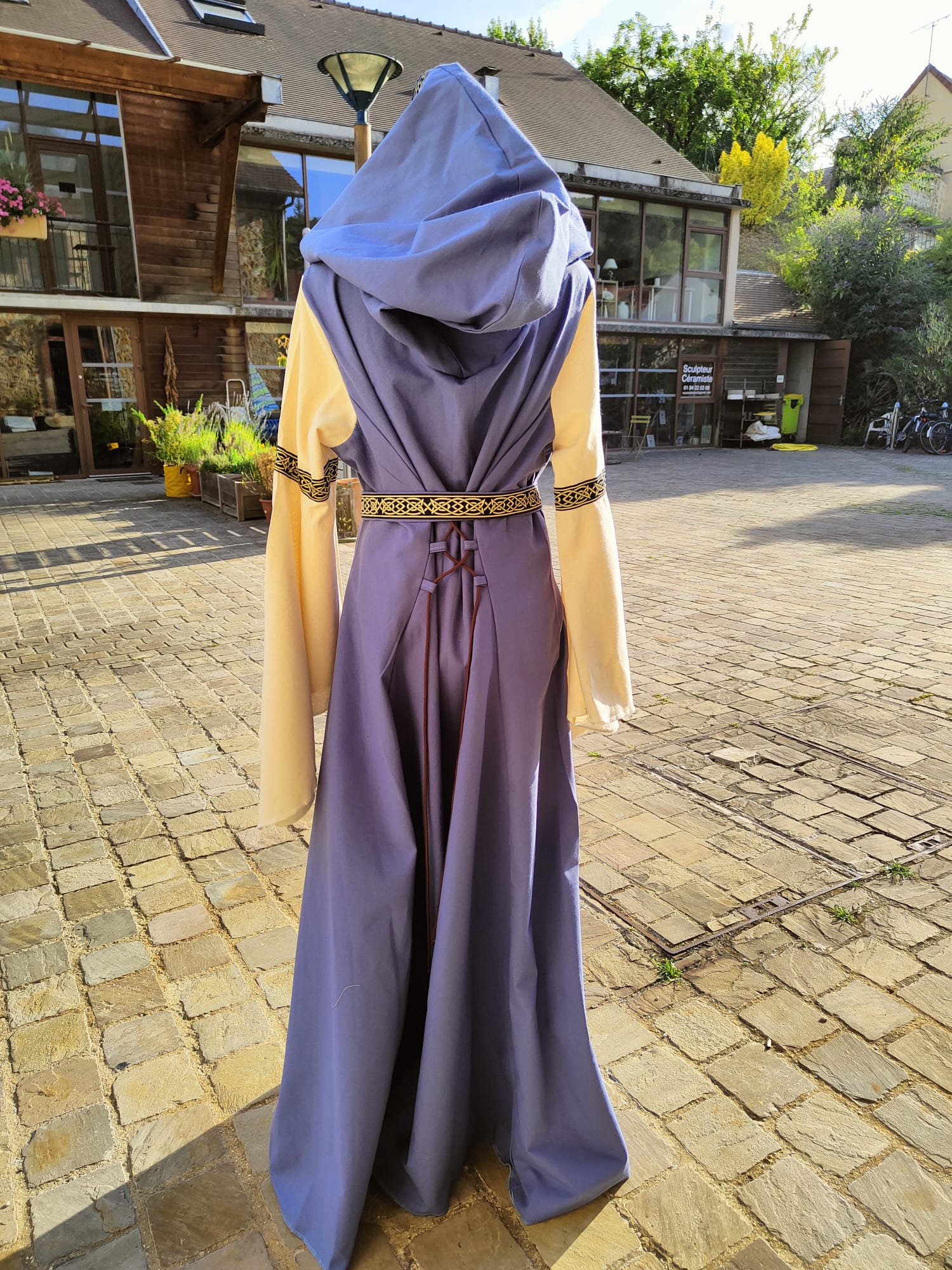 Robe bleue et écrue en coton, costume médiéval pour femme, taille unique 38/44 – Image 2
