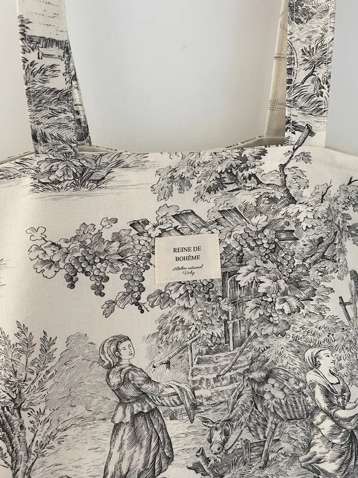 CABAS motif Toile de Jouy noir – Image 2
